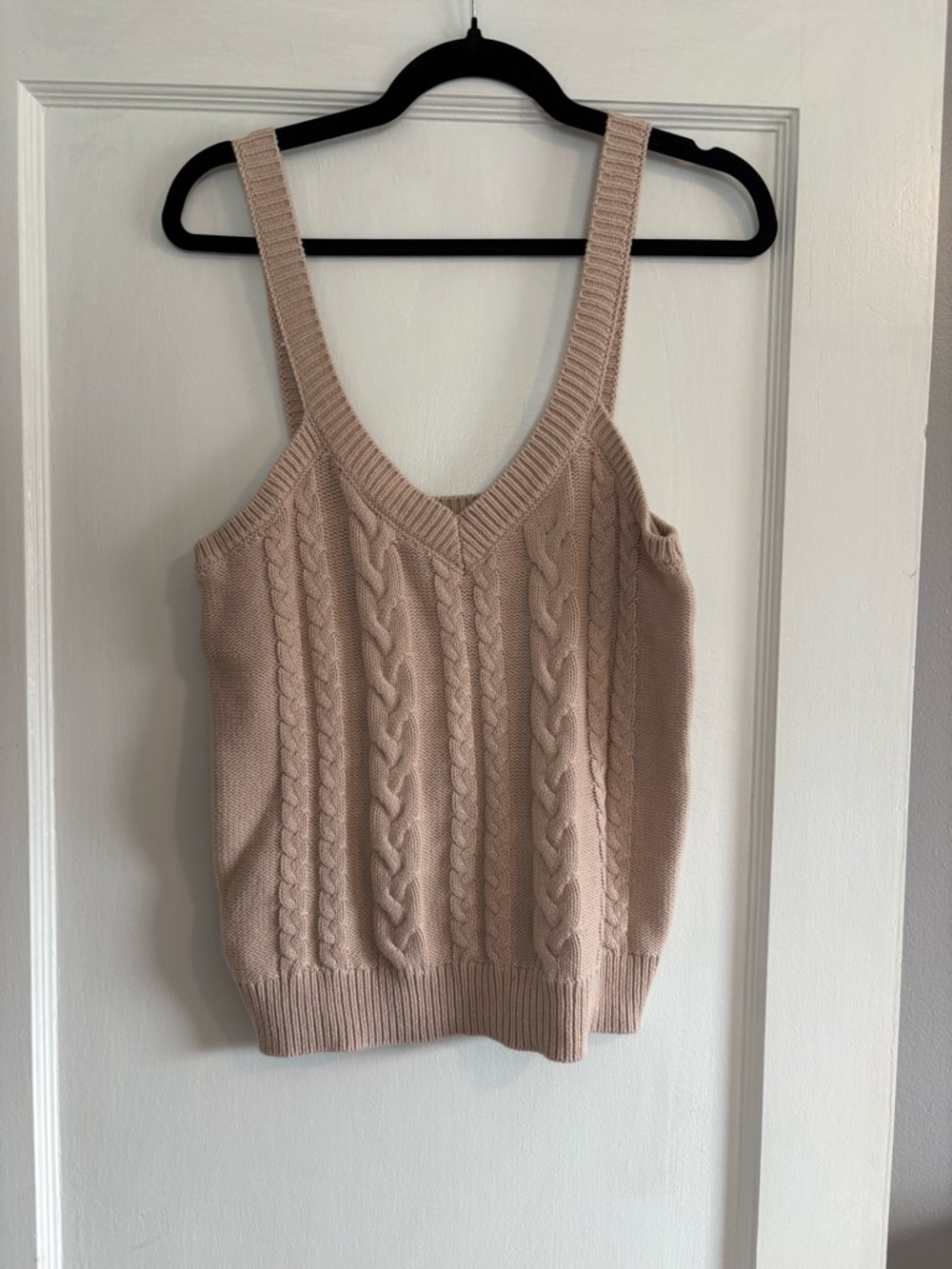 NWT Evereve Women's Oatmeal Maeve Cable Tank 100% Cotton Size Large